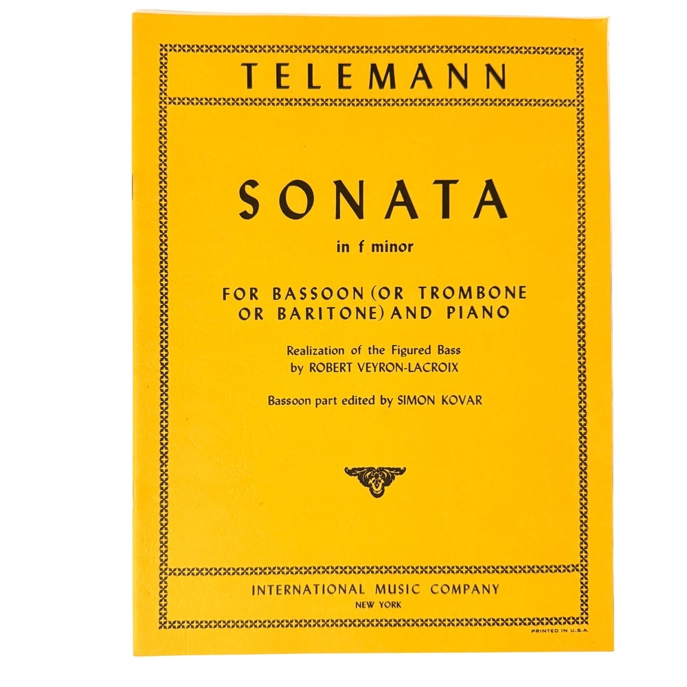Telemann Sonata in F Minor Sheet Music Bassoon Trombone Baritone Piano IMC 1151